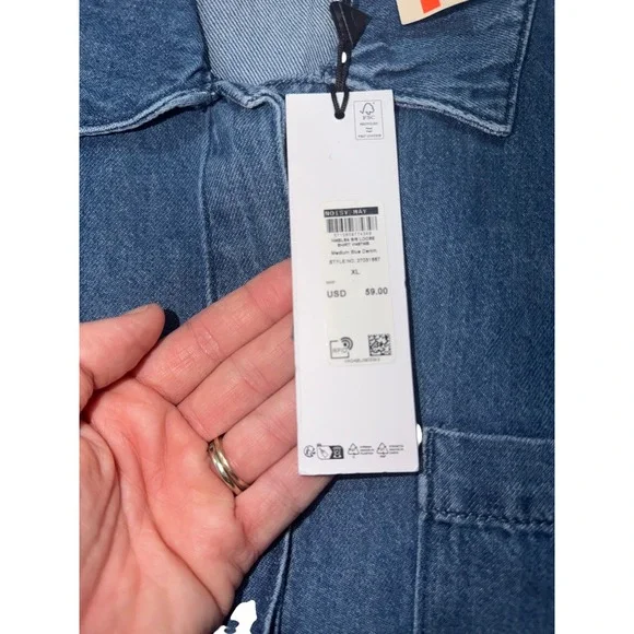 Noisy May Denim Shirt Oversized Short Sleeve Button Up Blue XL - Picture 7 of 11